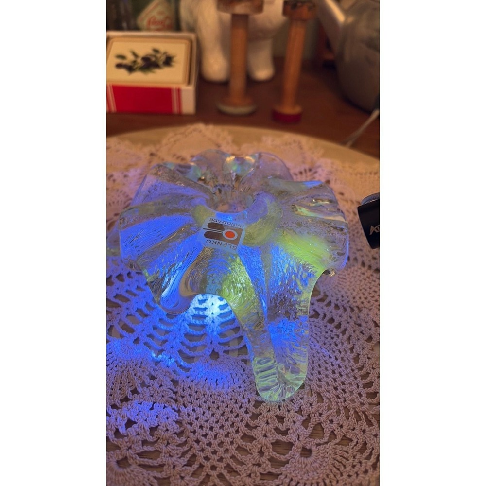 Blenko Ice Floe Tri-Footed Glass Candle Holder Don Shepherd Clear Vintage
